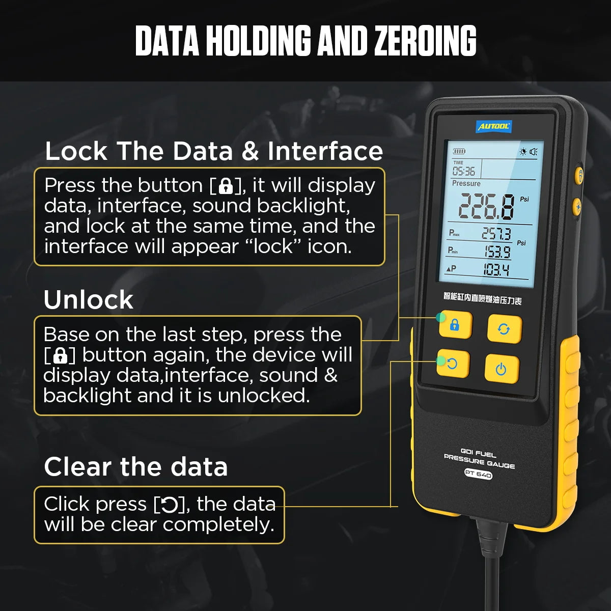 AUTOOL PT640 data holding and zeroing