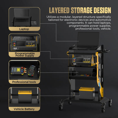 AUTOOL Heavy-Duty 3-Tier Rolling Diagnostic Tool Cart – 300kg Capacity