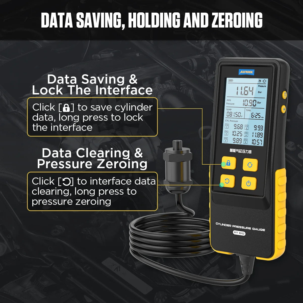 AUTOOL PT610 data saving, holding and zeroing