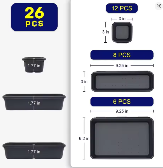 26-Piece Tool Box Organiser Tray Set – Interlocking Drawer Dividers for Tool Box & Workbench
