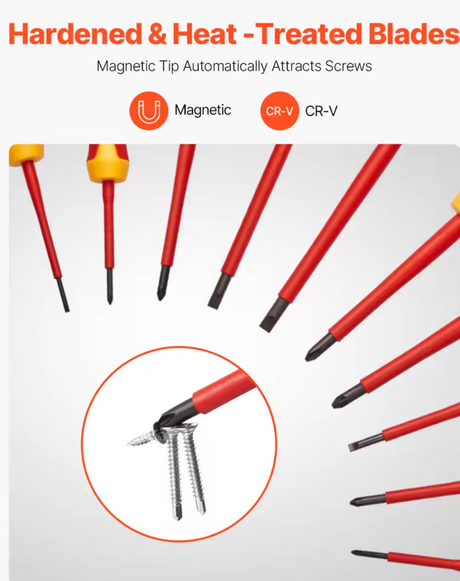 Red screwdriver blades with magnetic tips