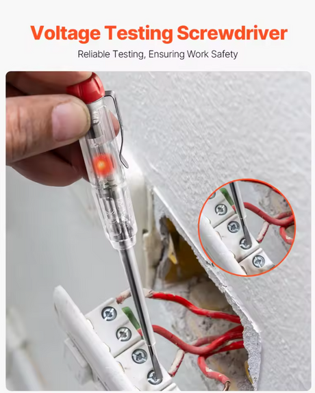 Voltage testing screwdriver being used on electrical wiring