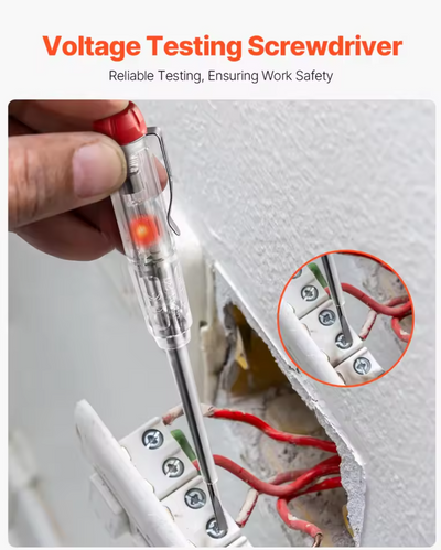 Voltage testing screwdriver being used on electrical wiring