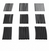 Multiple black heat shrink insulation sleeves arranged in rows