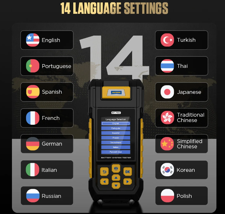 AUTOOL BT760 language settings