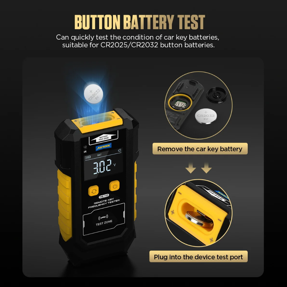 AUTOOL RE110 button battery tester with instructions