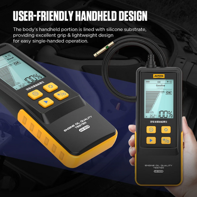 AUTOOL digital oil quality analyzer with user-friendly handheld design, held by a hand.