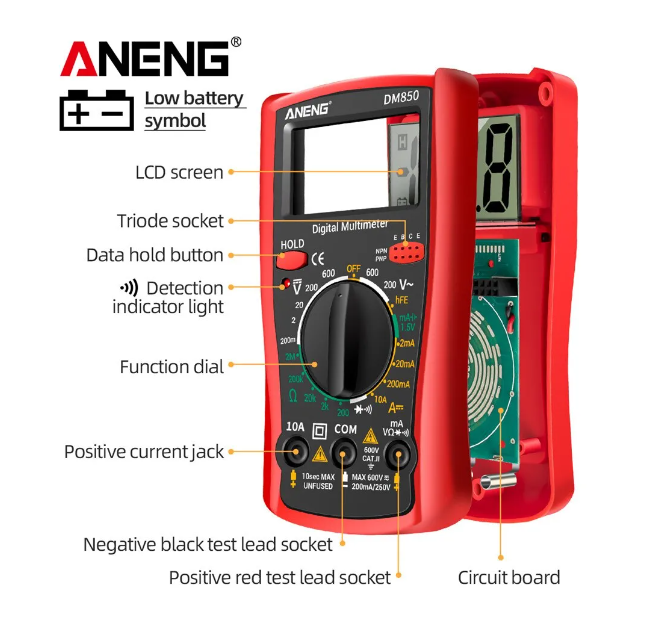 ANENG DM850 Digital AC/DC Multimeter - Red