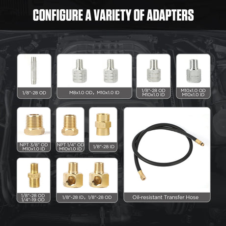 AUTOOL PT650 set of various adapters and a transfer hose