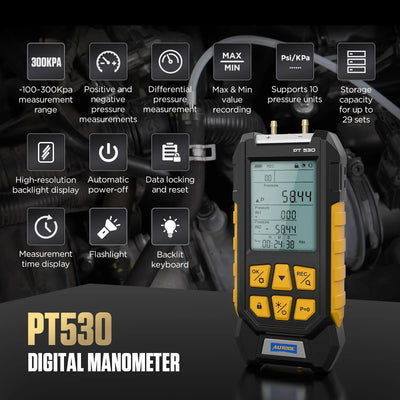 AUTOOL PT530 digital manometer features