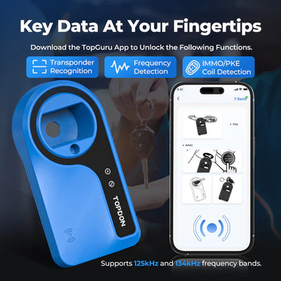 Topdon key data reader and smartphone app interface