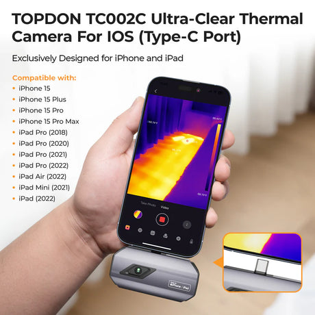 Topdon TC002C ultra-clear thermal camera for iOS with compatibility list
