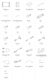 Thinkcar Thinktool Expert 391 packing list with various automotive parts and accessories