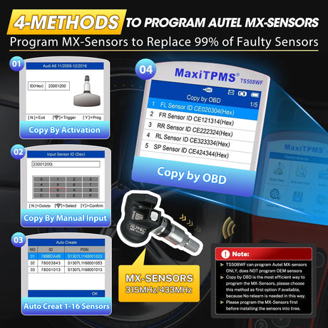 Autel MaxiTPMS TS508WF four methods to program Autel MX sensors