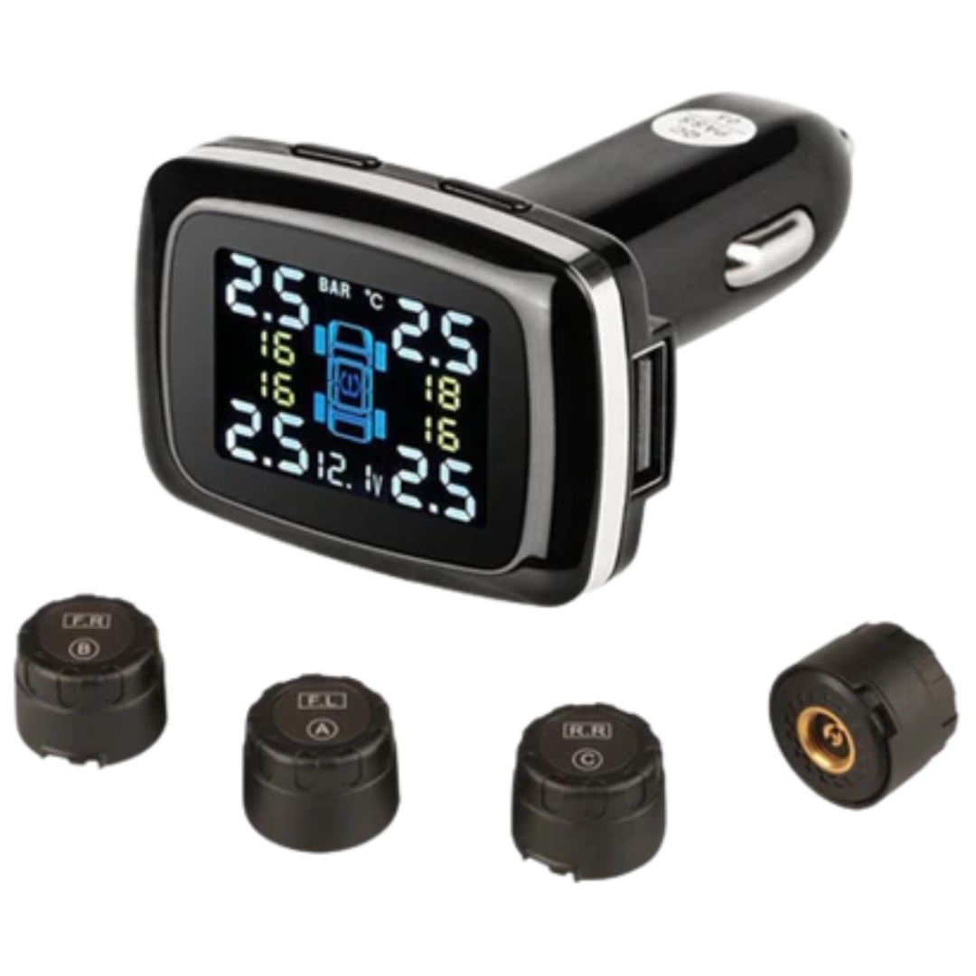 Tyre Pressure Monitoring System 4x External Sensors Cigarette Lighter LCD Display