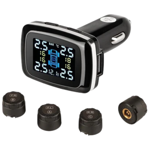 Tyre Pressure Monitoring System 4x External Sensors Cigarette Lighter LCD Display