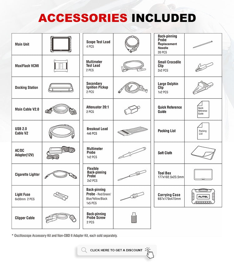 Autel MaxiSys Ultra accessory kit contents