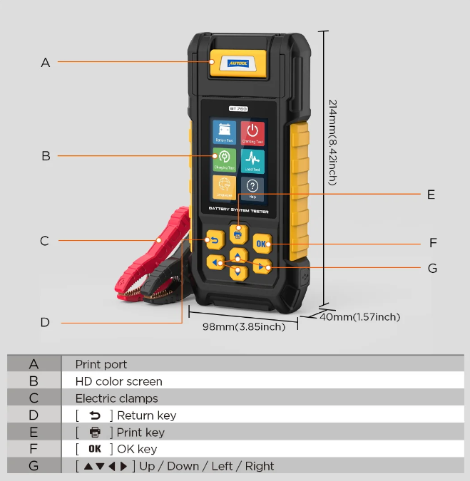 AUTOOL BT760 Battery Tester 6V-32Volts With Printer