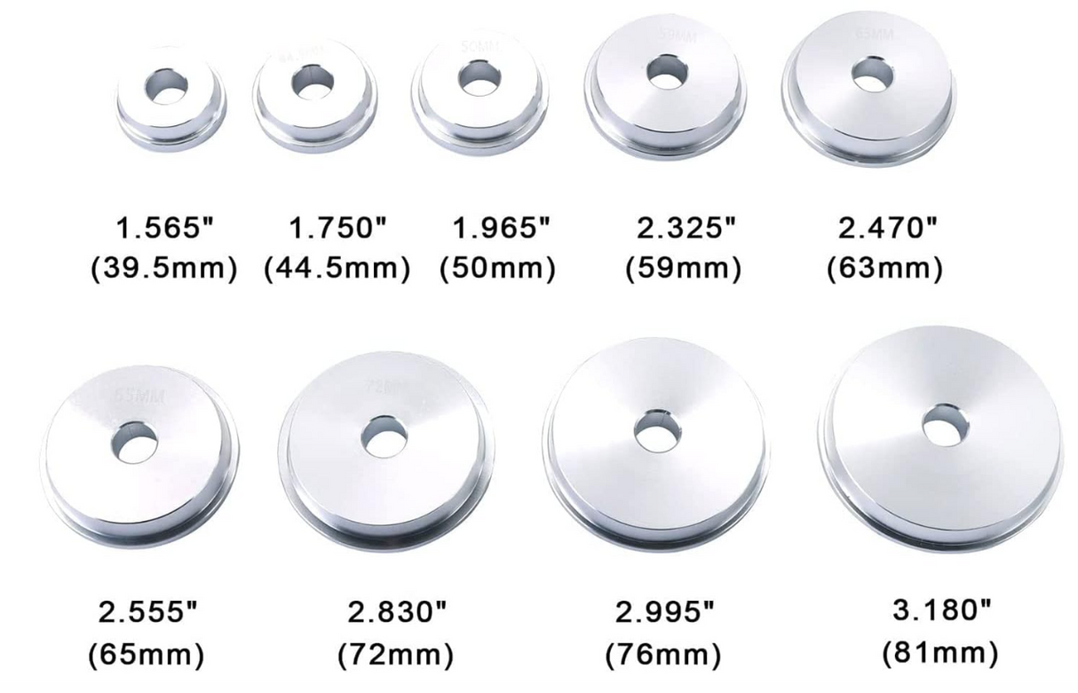 9pcs aluminum collars/discs in different sizes