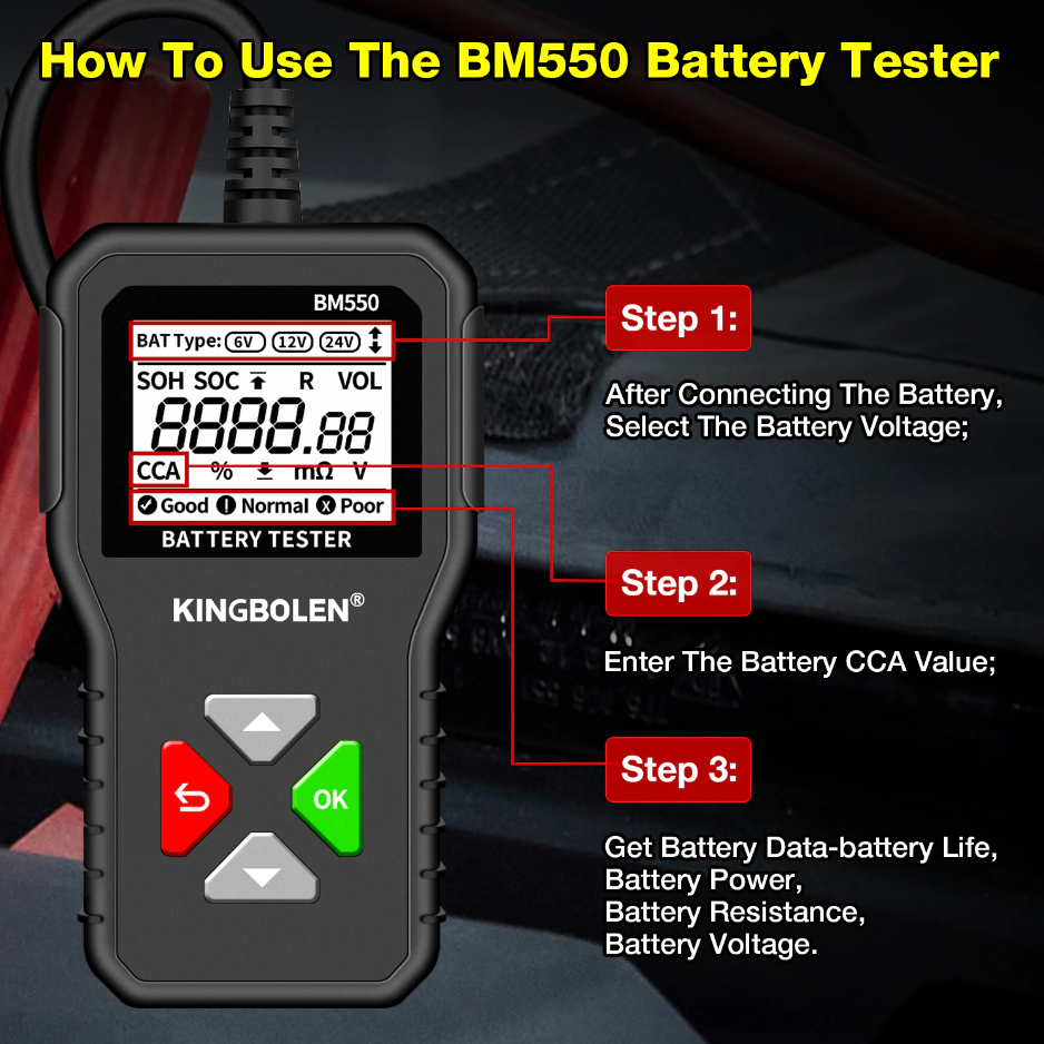 Kingbolen BM550 Vehicle Battery Tester 6-24V