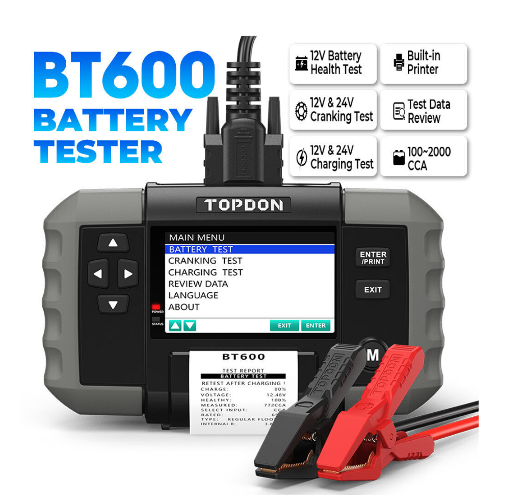 topdon bt600 battrey tester tool for cars and trucks 