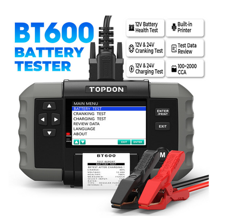 topdon bt600 battrey tester tool for cars and trucks 