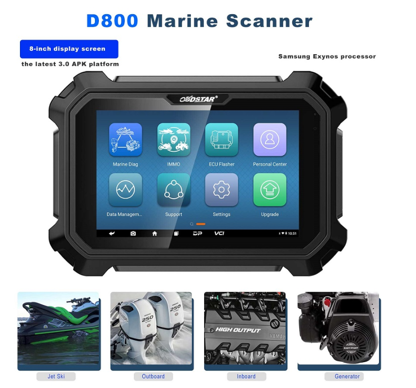 OBDSTAR D800 Full Package Diagnostic Scan Tool for Marine (Jet Ski + Outboard + Inboard Stern Drives)