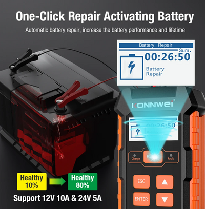 KONNWEI KW520 Battery Charger + Tester  + Repairer For 12/24V