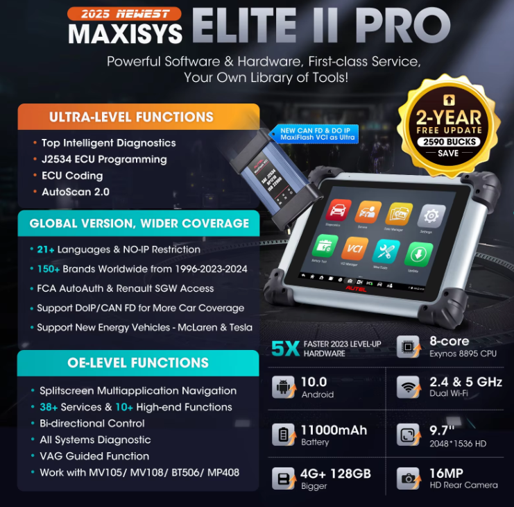 Autel MaxiSys Elite II Pro Diagnostic Scan Tool With J2534 ECU Programming - Premium Diagnostic Equipment