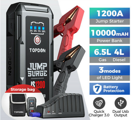 Topdon JS1200 1200A Jump Starter 12V Power Bank - Premium Diagnostic Equipment