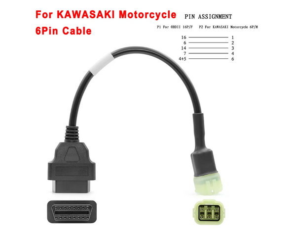 Kawasaki 6 Pin to 16 Pin OBD2 Adapter Cable | Premium Diagnostic Equipment