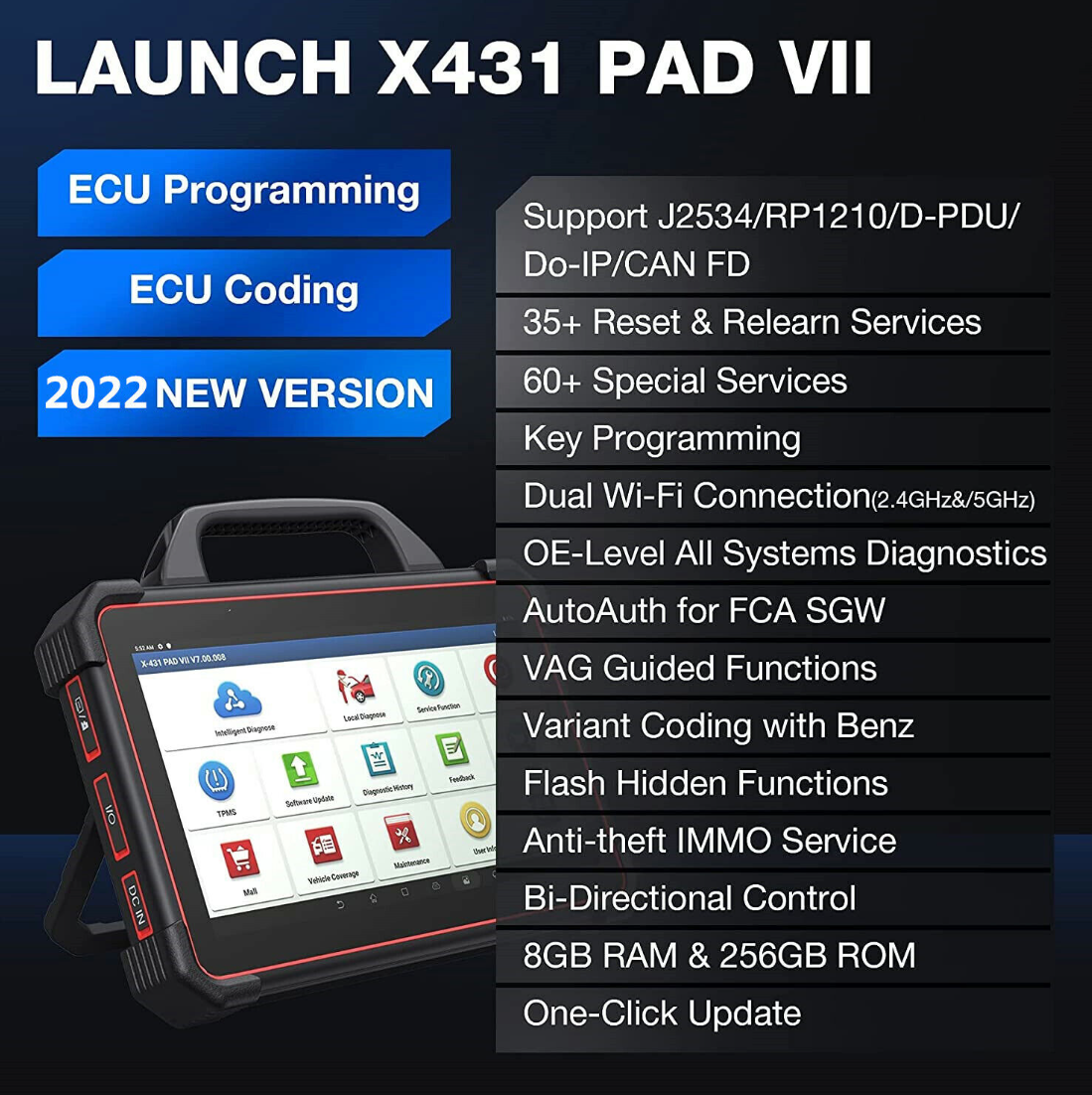 Launch X-431 PAD 7 with ADAS Calibration, Online Coding and Programming
