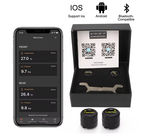 tyre pressure & temperature monitoring via Bluetooth sensors
