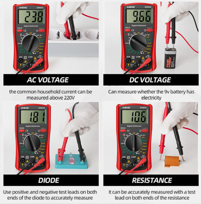 ANENG DM850 Digital AC/DC Multimeter - Red