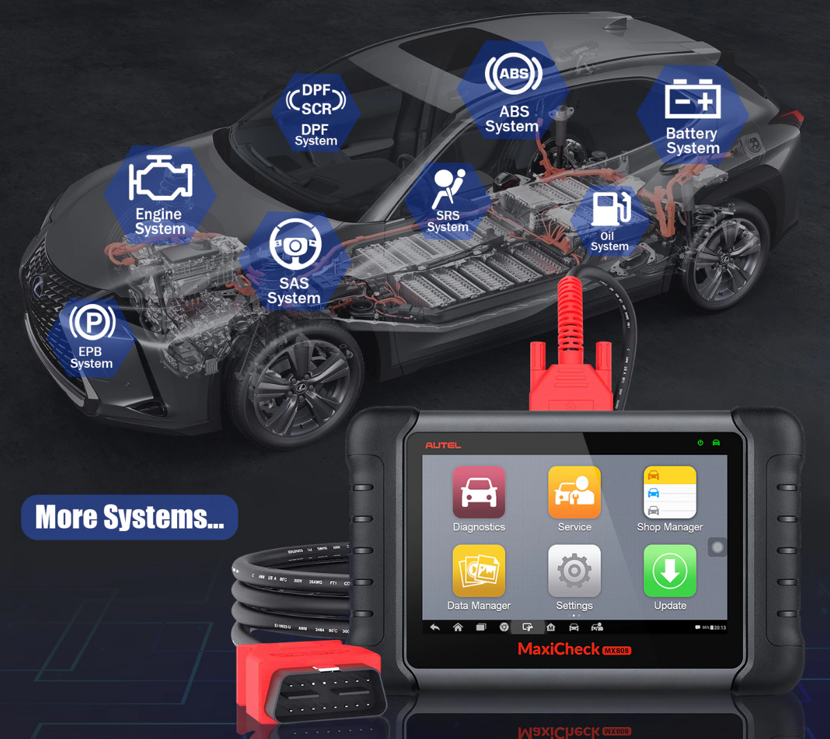 Autel MaxiCheck MX808S kit contents and carry case