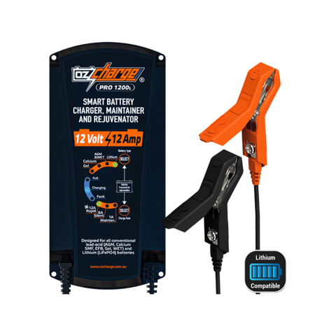 OzCharge 12V 12A Battery Charger and Maintainer Lithium Pro Series