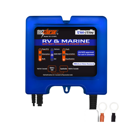 OzCharge 12V 10A RV & Marine battery charger and power supply