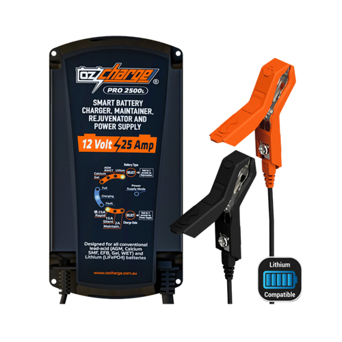 OzCharge 12V 25A Battery Charger and Maintainer Lithium Pro Series