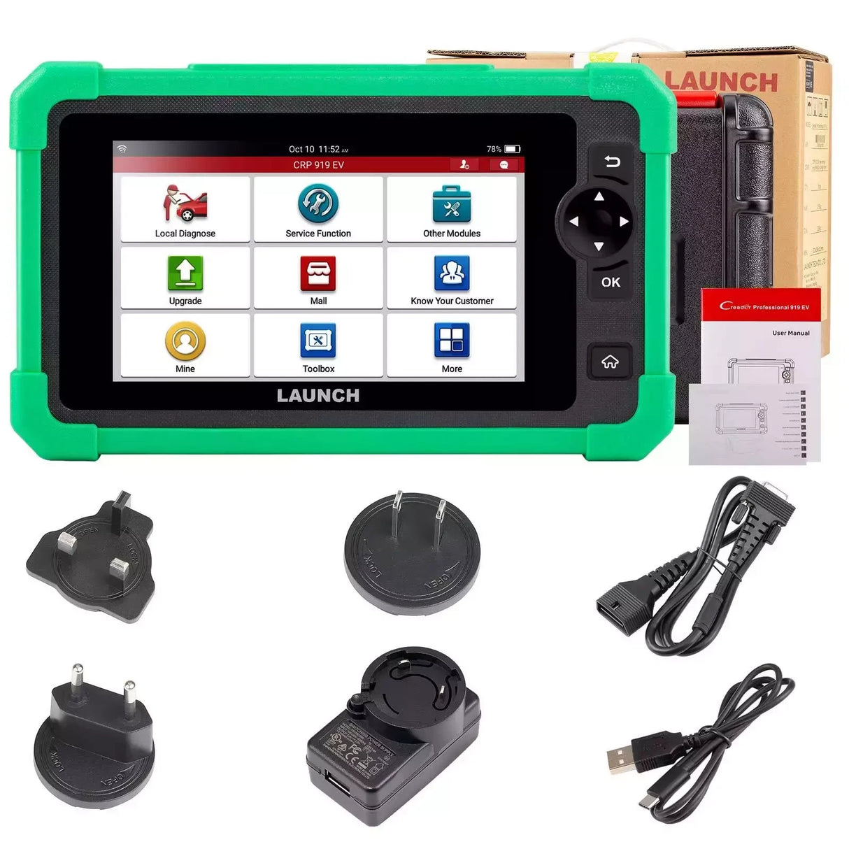 Launch CRP919 EV diagnostic tool with accessories