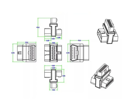 OBD2 splitter cable technical drawing