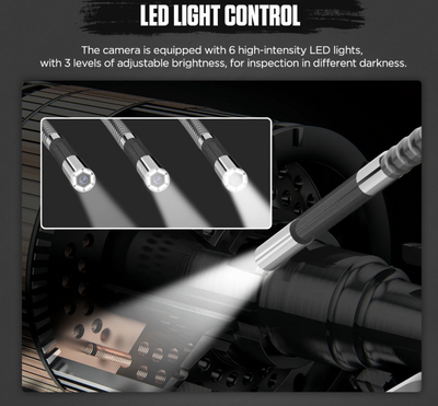 SVB305 camera with LED lights illuminating a dark area, highlighting LED light control feature.