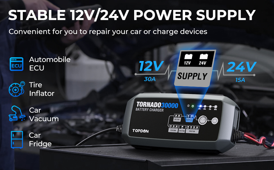 Topdon T30A Battery Charger for 6V/12V/24V
