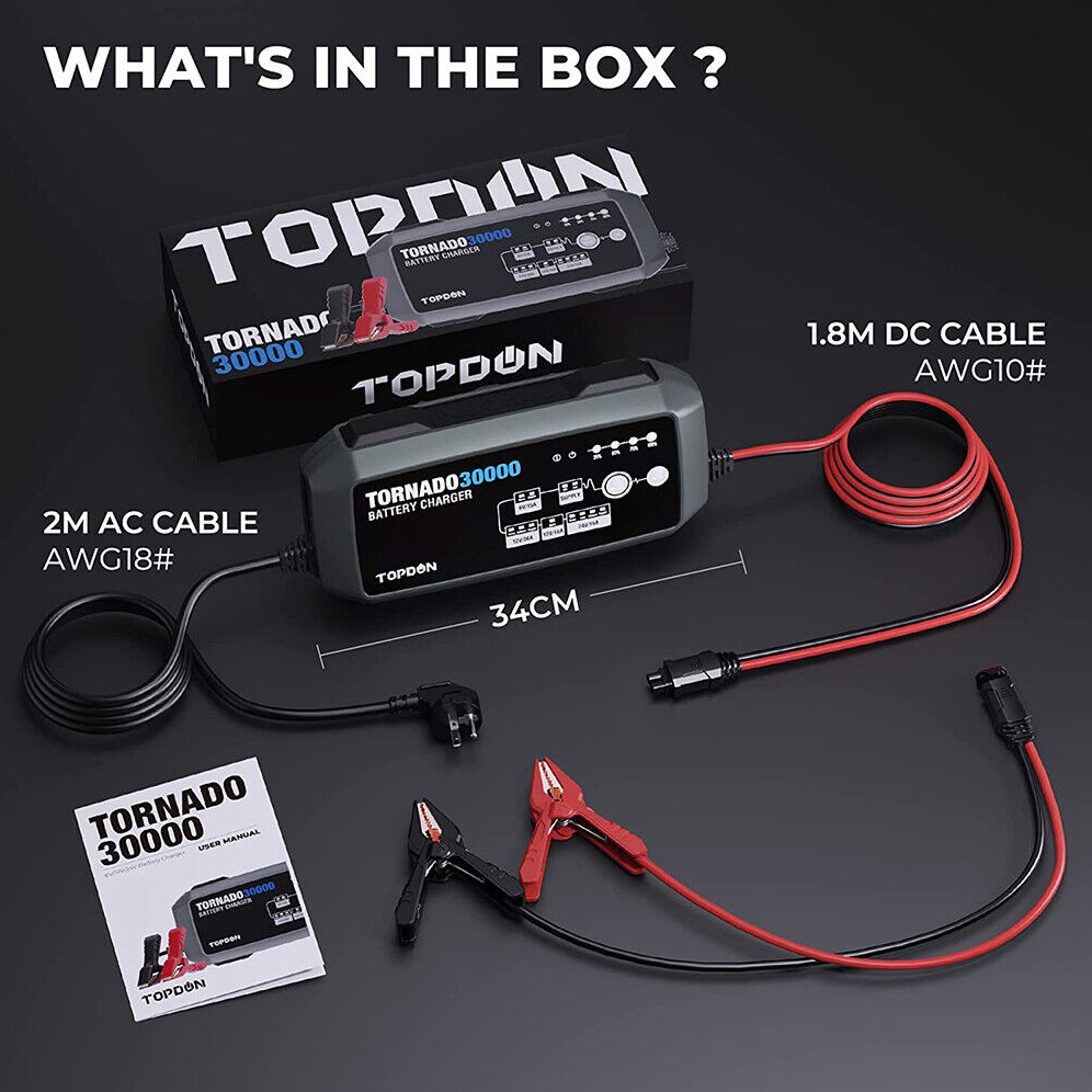 Topdon Tornado30000 battery charger packing list full kit in box 