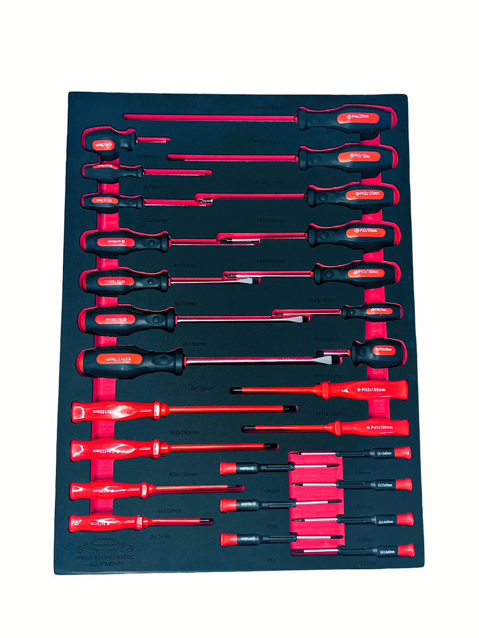 screwdriver tool set in EVA foam tray