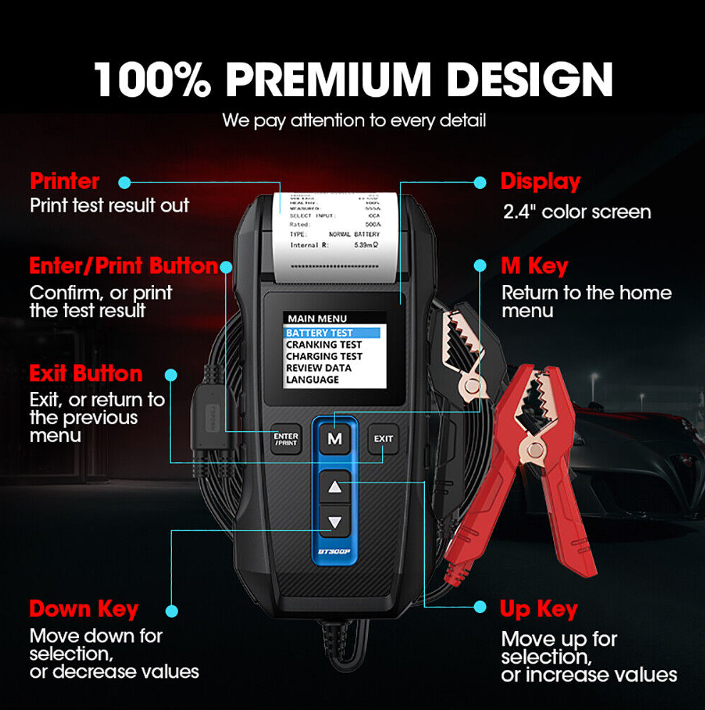 Topdon BT300P Battery Tester 12/24V With Printer