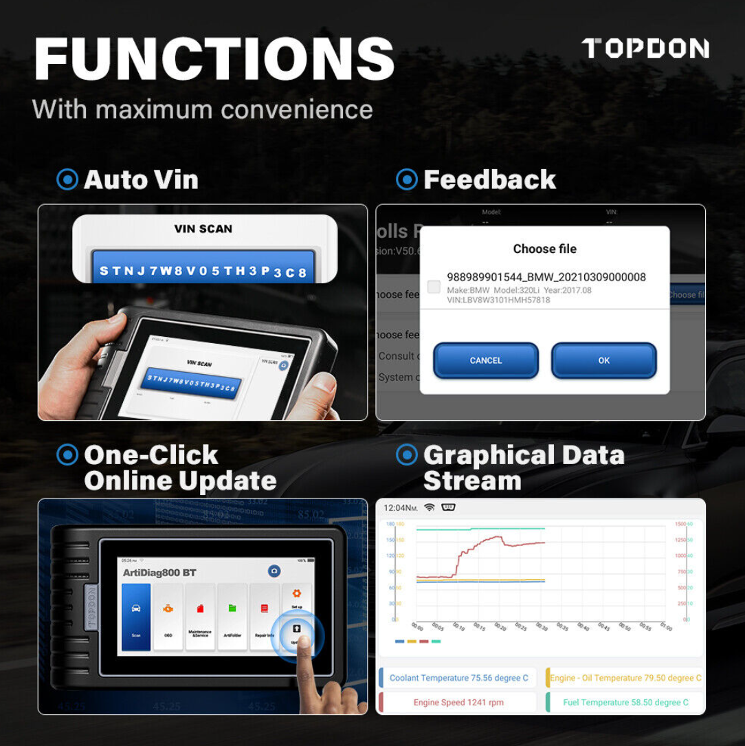 Topdon ArtiDiag800BT 2 diagnostic functions screen