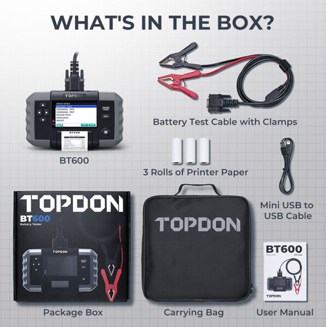 Topdon BT600 12v 24V battery tester with printer full kit 