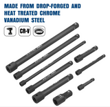 TOPEX 9 Piece Extension Bar Set 1/4" 3/8" and 1/2" Black Impact Socket Extensions