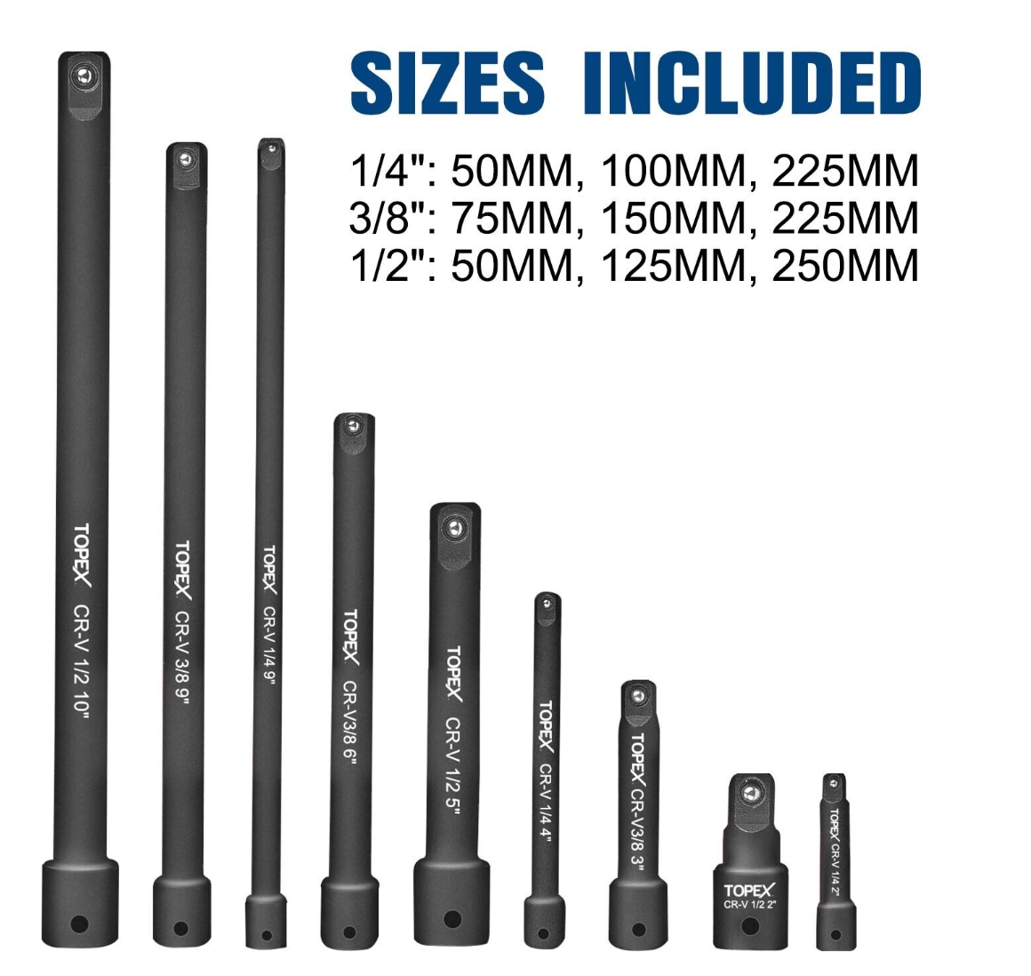 Topex extension bar set black impact socket extensions 