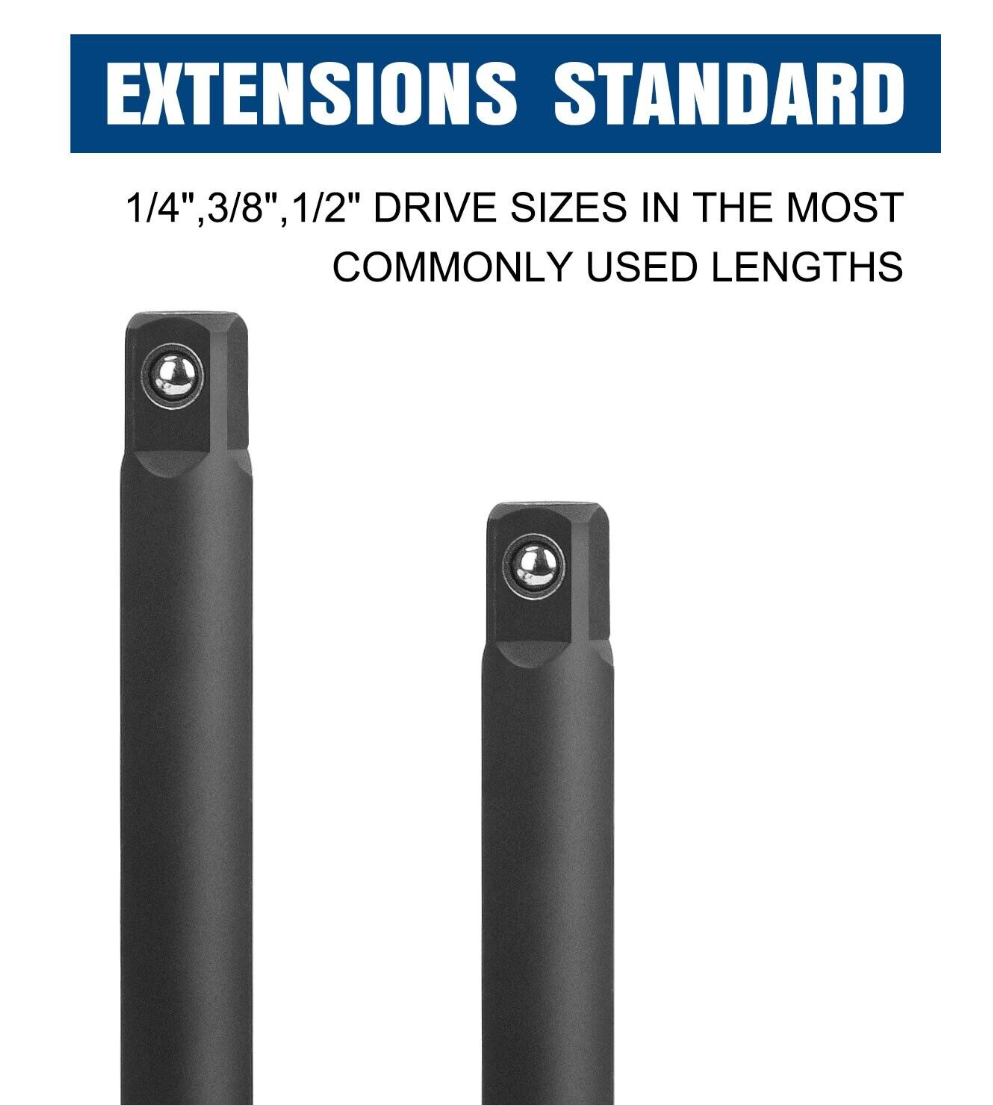TOPEX 9 Piece Extension Bar Set 1/4" 3/8" and 1/2" Black Impact Socket Extensions